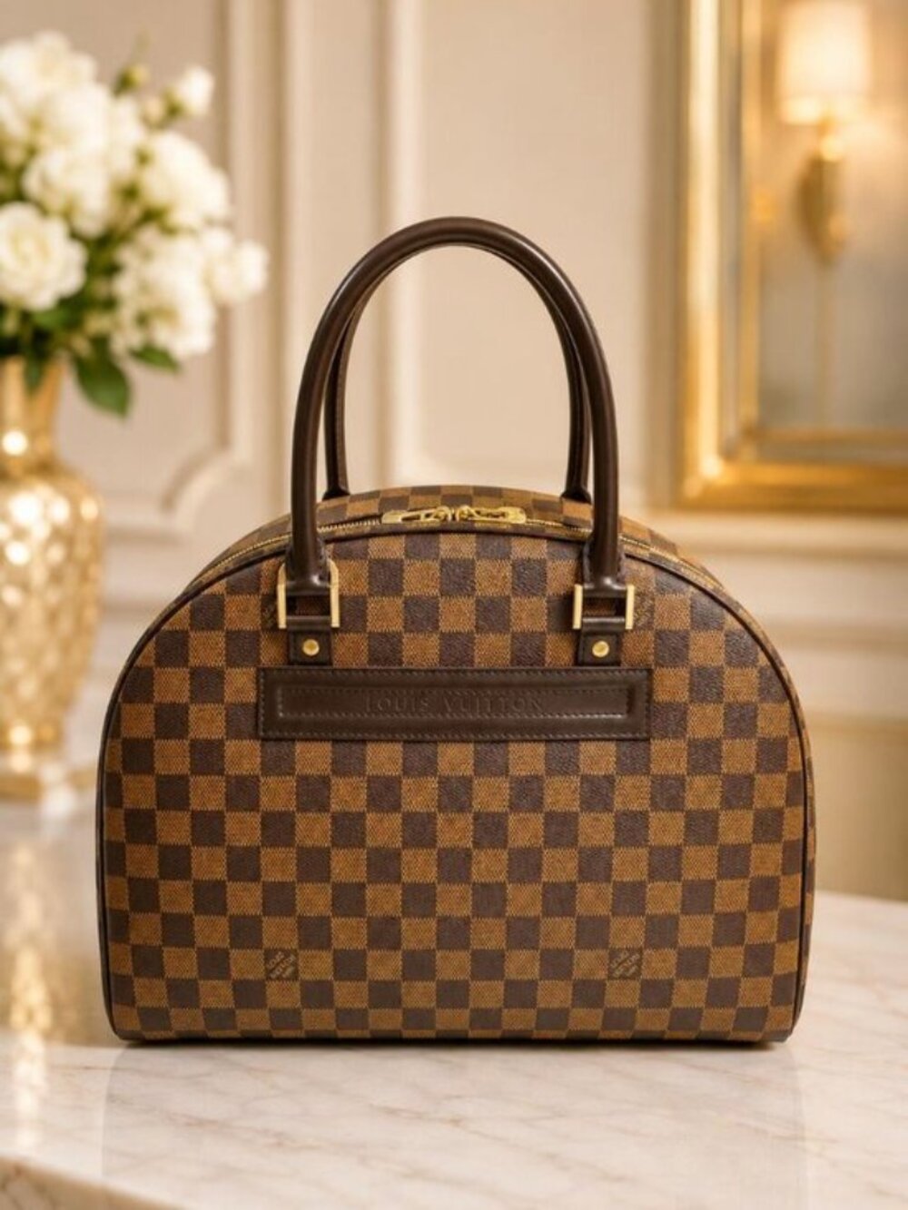 Authentic Louis Vuitton Nolita Damier Ebene Brown Shoulder Handbag